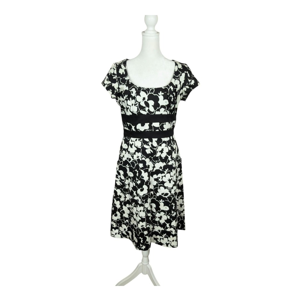 Donna Ricco Dress Womens 8 Black White Floral Fit & Flare‎ Lined Wedding Party